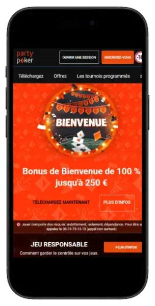 image qui montre partypoker interface sur mobile